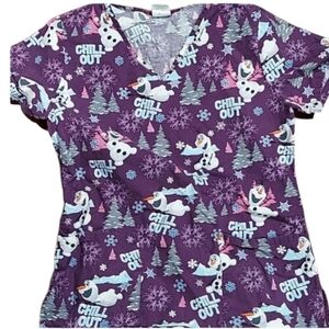 Disney frozen Olaf purple chill out scrub top size xs